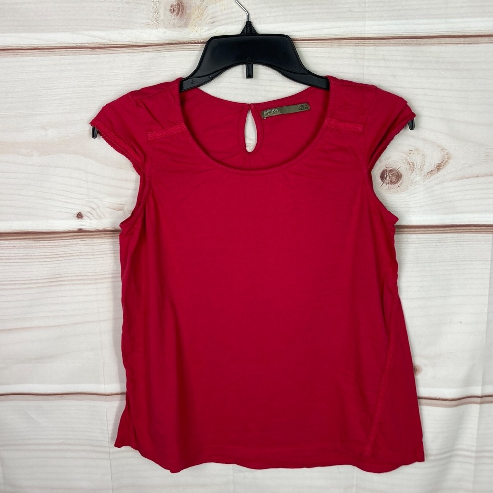Sfera Casuals Top Womens S Pink Cap Sleeve Blouse Round Neck Solid Knit Pullover